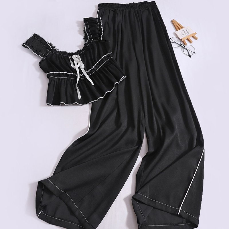 Boutique Wholesale 2024 Summer New Fashionable Bow Tie Camisole Vest High Waist Age Reducing Wide Leg Pants Women's Sets
