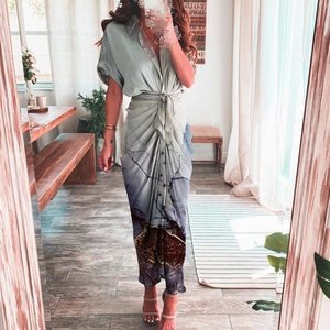 2024 Summer New European American Women's Style Fashion O-Neck Collar Digital Printing Long Skirt Shirt Dress Made of Fleece