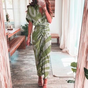 2024 Summer New European American Women's Style Fashion O-Neck Collar Digital Printing Long Skirt Shirt Dress Made of Fleece