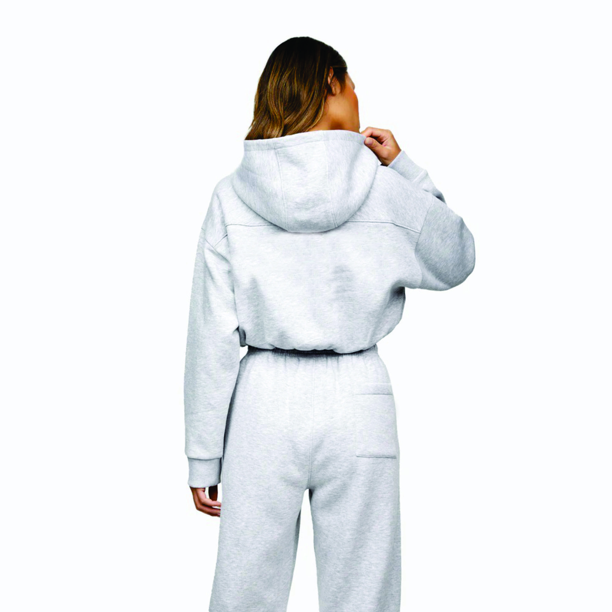 Heather Grey Cropped Athletics Club Full Zip Hood Women's Tracksuit Top Hoodie 65% Cotton 35% Polyester Breathable Knitted Sport