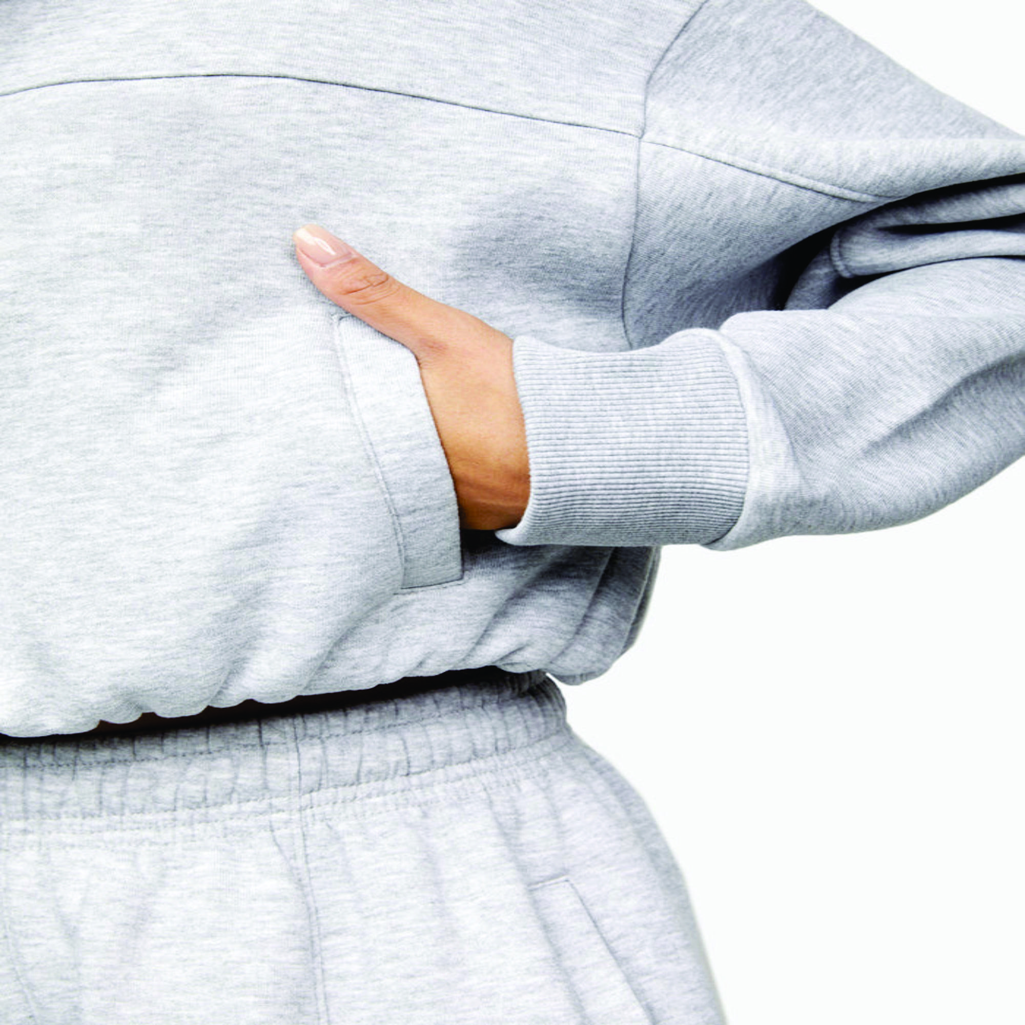 Heather Grey Cropped Athletics Club Full Zip Hood Women's Tracksuit Top Hoodie 65% Cotton 35% Polyester Breathable Knitted Sport