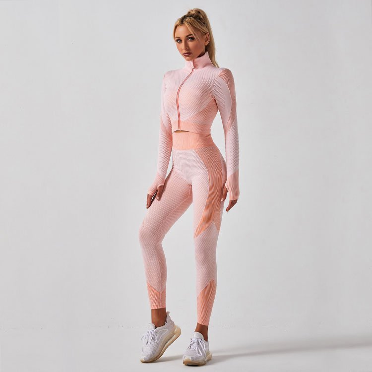 Custom Logo Women 4xl Seamless Jacket And Legging Set Plus Size Yoga Wear 3 Piece Set Activewear Gym Training Suits For Women