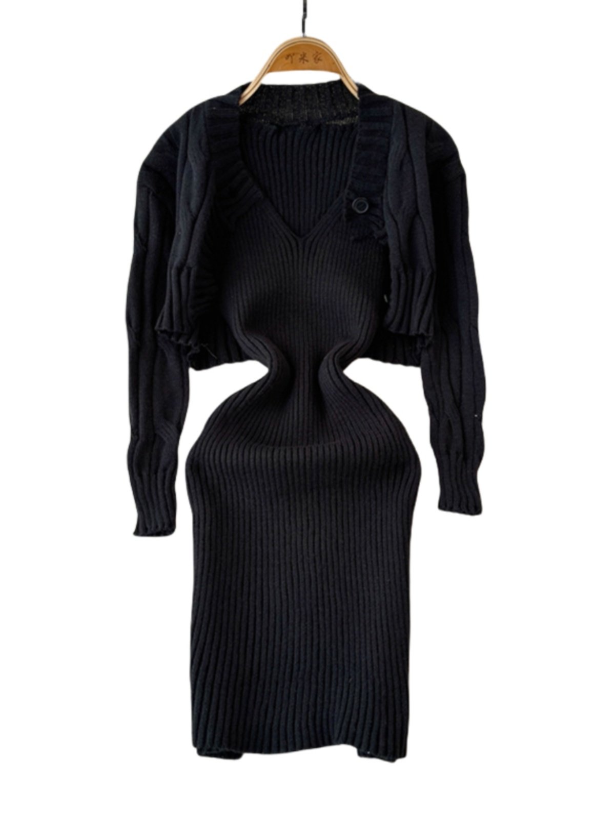Boutique Wholesale 2024 Autumn New Fashionable V-neck Knitted Cardigan Jacket Camisole Vest Dress Women's Set