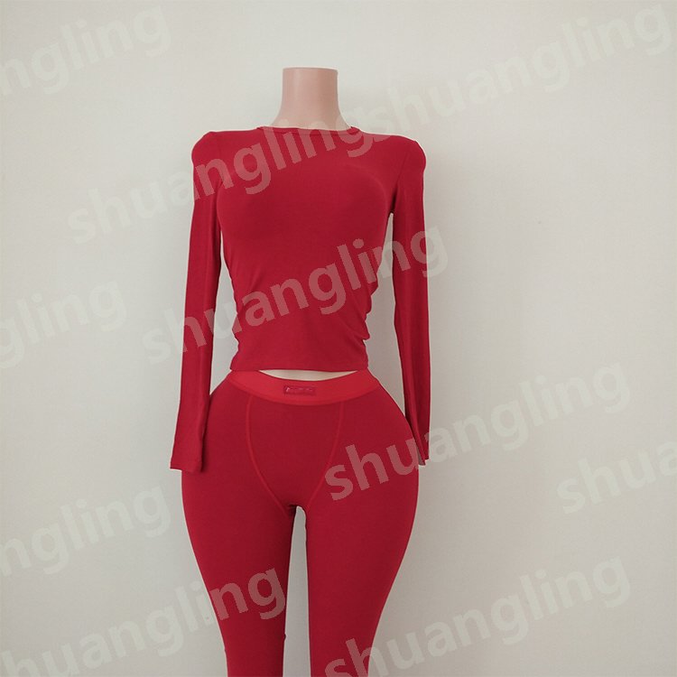 Custom Fall 2024 Women Clothing Cotton Ribbed Basic Nude Tops Shirt Leggings Lounge Wear Two Piece Loungewear Women's Sets