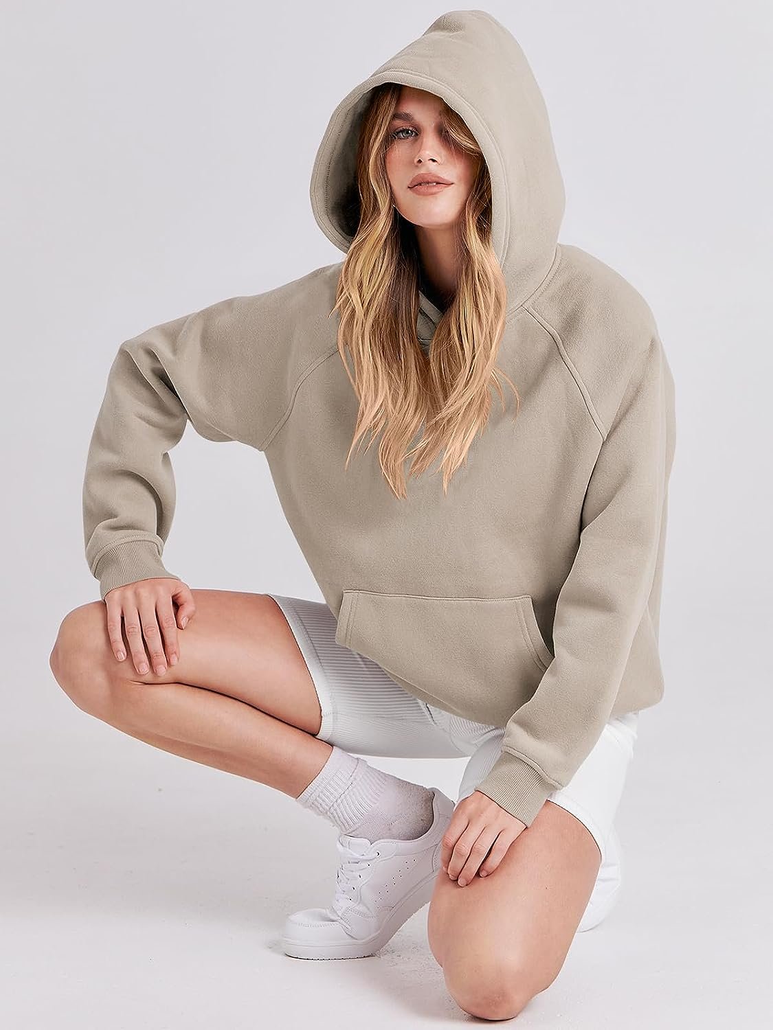 Premier Quality Women's Oversized Fleece Hoodie Long Sleeve Pullover Sweatshirts with Pockets Fall Clothes with Crop Cut