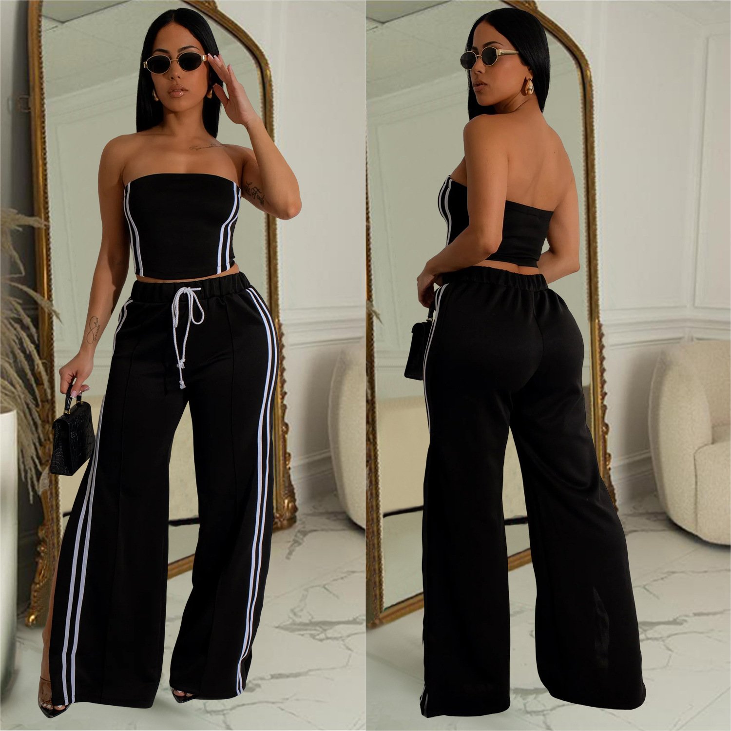 Bomblook Z910ST05 Streetwear Casual Fashion Women's Solid Color Sleeveless+Long Skirt Two-piece Set New Suit 2 Piece Set Women