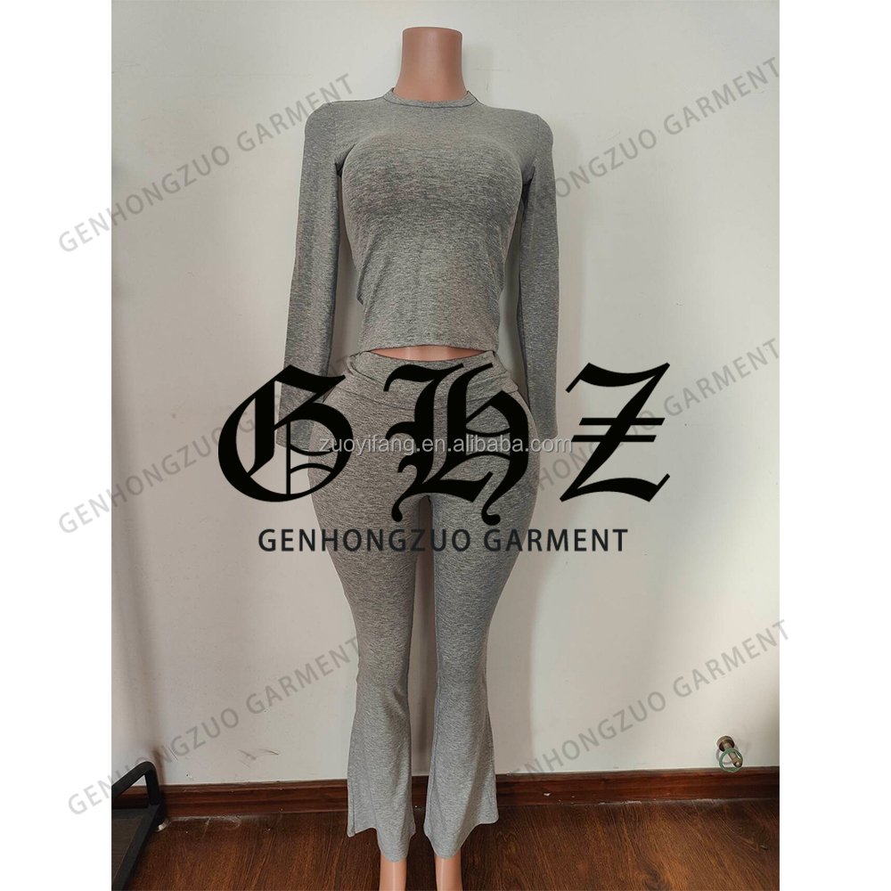 Custom Women Yoga Clothing Lounge Sets T Shirts Fold Over Leggings Flare Pants Sets Jayda Two Piece Loungewear Women's Sets