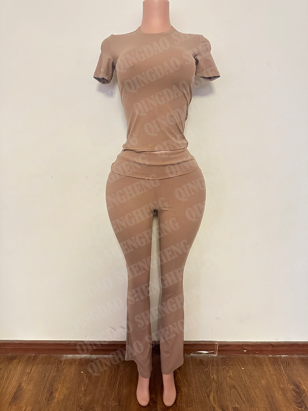 Custom Women Yoga Clothing Lounge Sets T Shirts Fold Over Leggings Flare Pants Sets Jayda Two Piece Loungewear Women's Sets