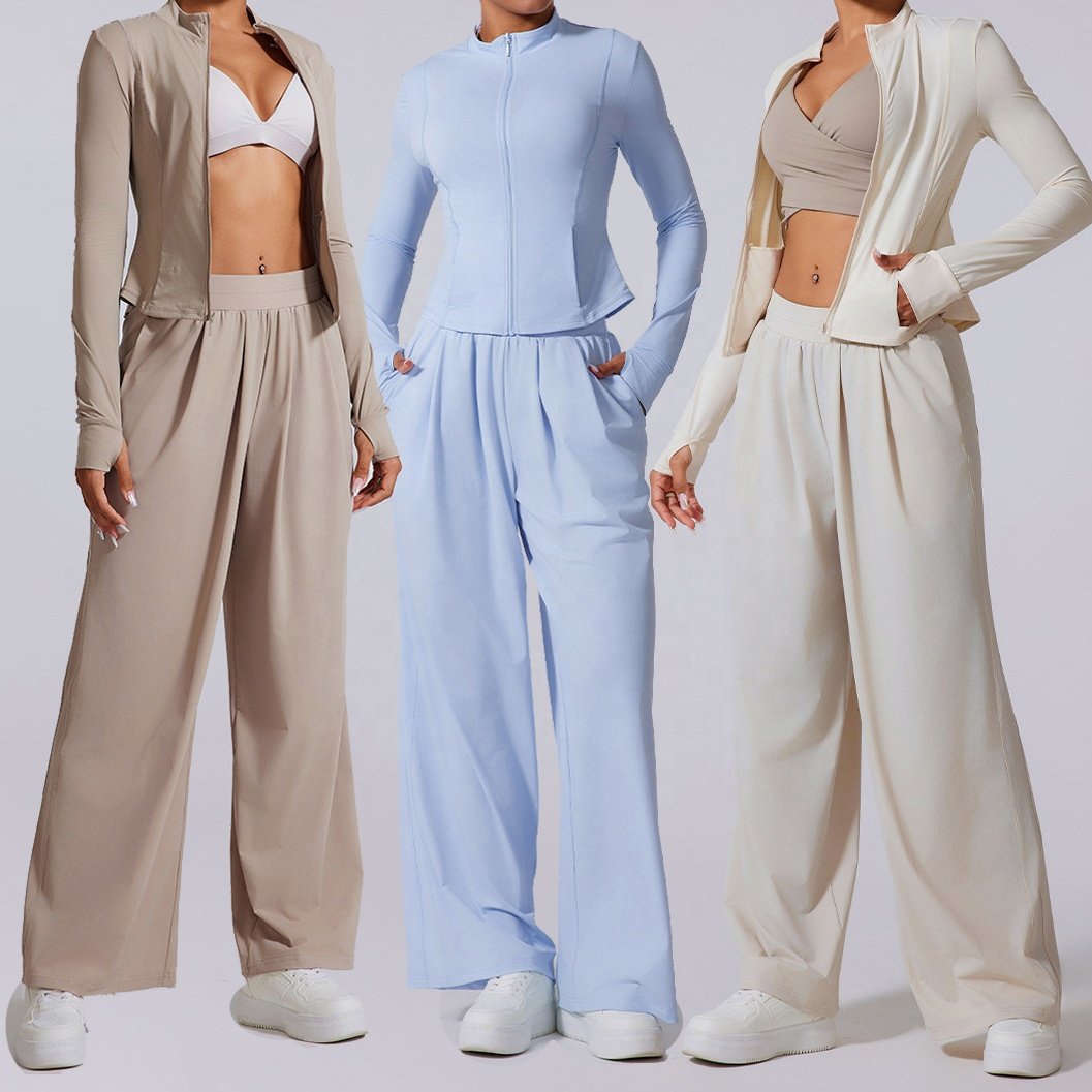 YIYI High Neck Jackets Leisure Jogger Sets Women Elastic Band Pants Soft Comfortable Training Wear Quick Dry Sweatshirt Sets