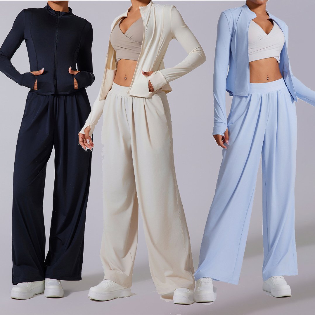 YIYI High Neck Jackets Leisure Jogger Sets Women Elastic Band Pants Soft Comfortable Training Wear Quick Dry Sweatshirt Sets