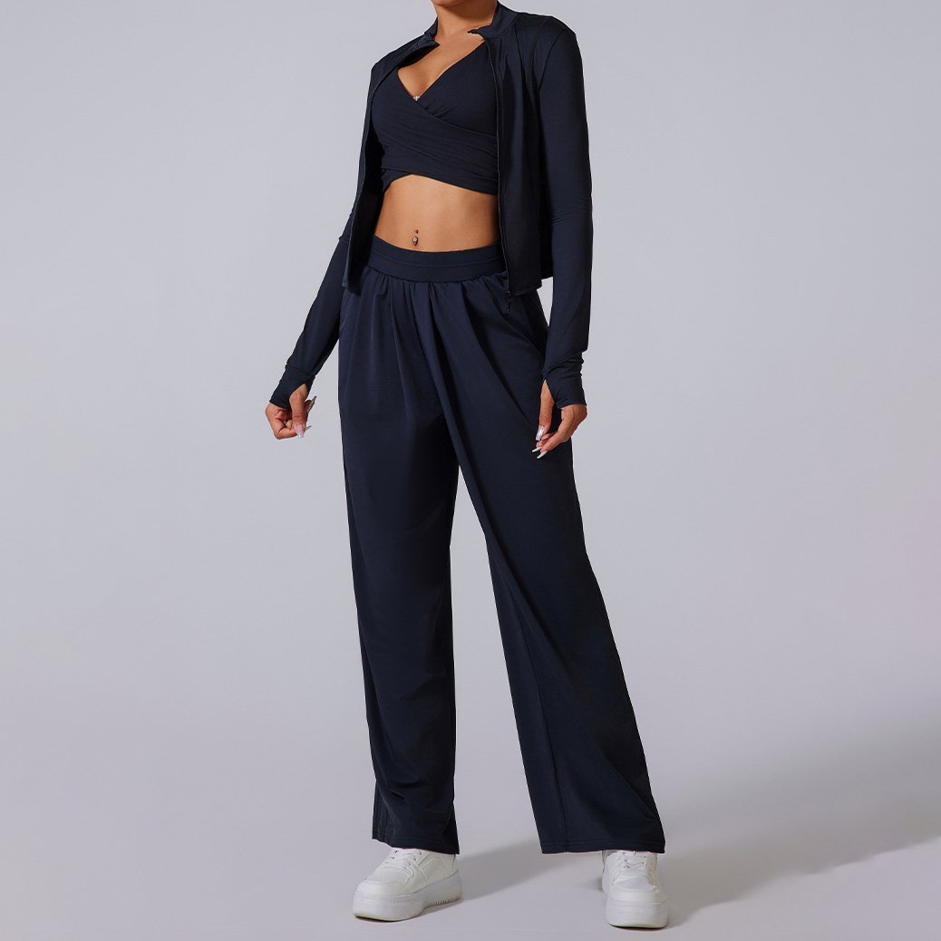 YIYI High Neck Jackets Leisure Jogger Sets Women Elastic Band Pants Soft Comfortable Training Wear Quick Dry Sweatshirt Sets