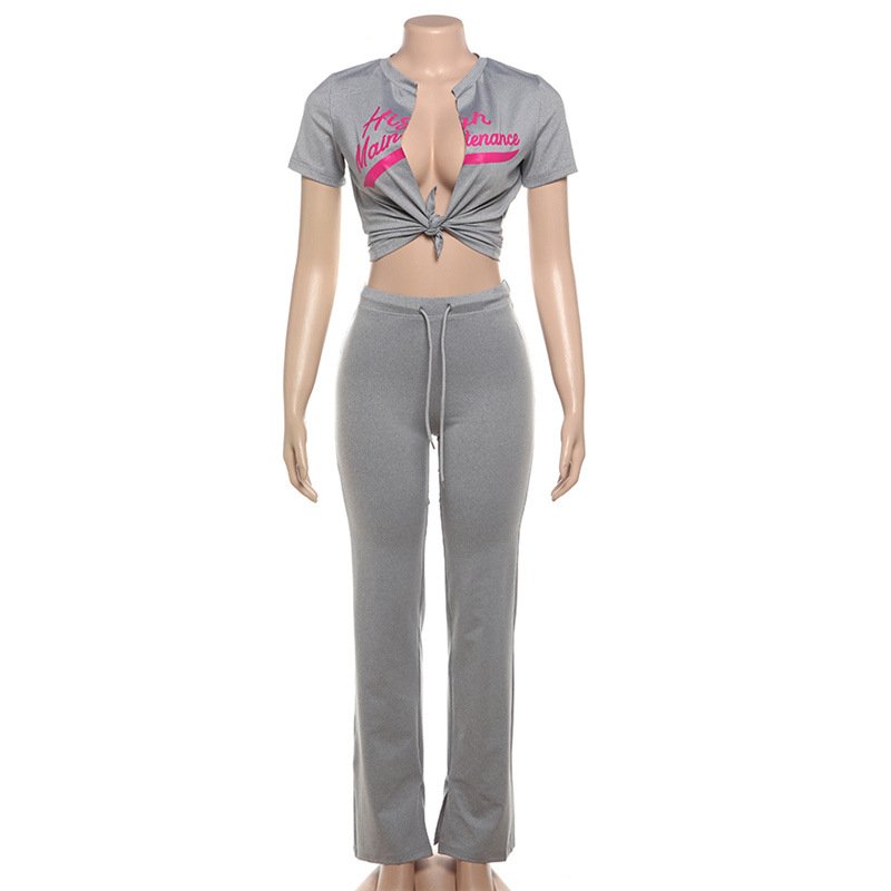 Garsia K24S47147 Summer Women's Sets Ankle-Length Casual Girl Print Crop Tops Tees+Pants Tracksuit 2 Piece Set Ladies