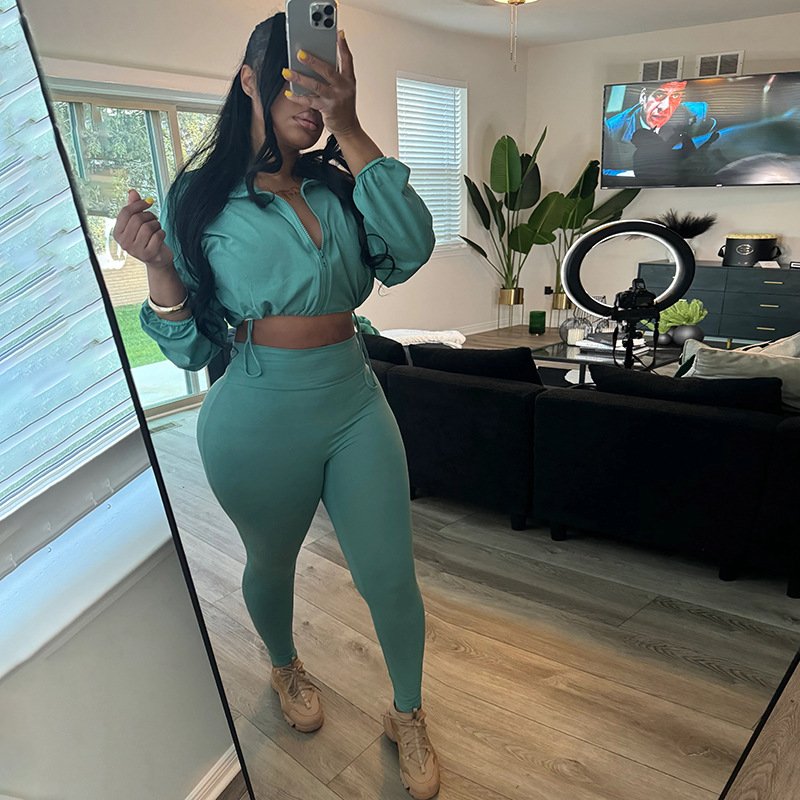 Summer New Sexy Drawstring Waist Crop Top High Waist Tight-Fitting Pants Suit For Woman Sehe Fashion