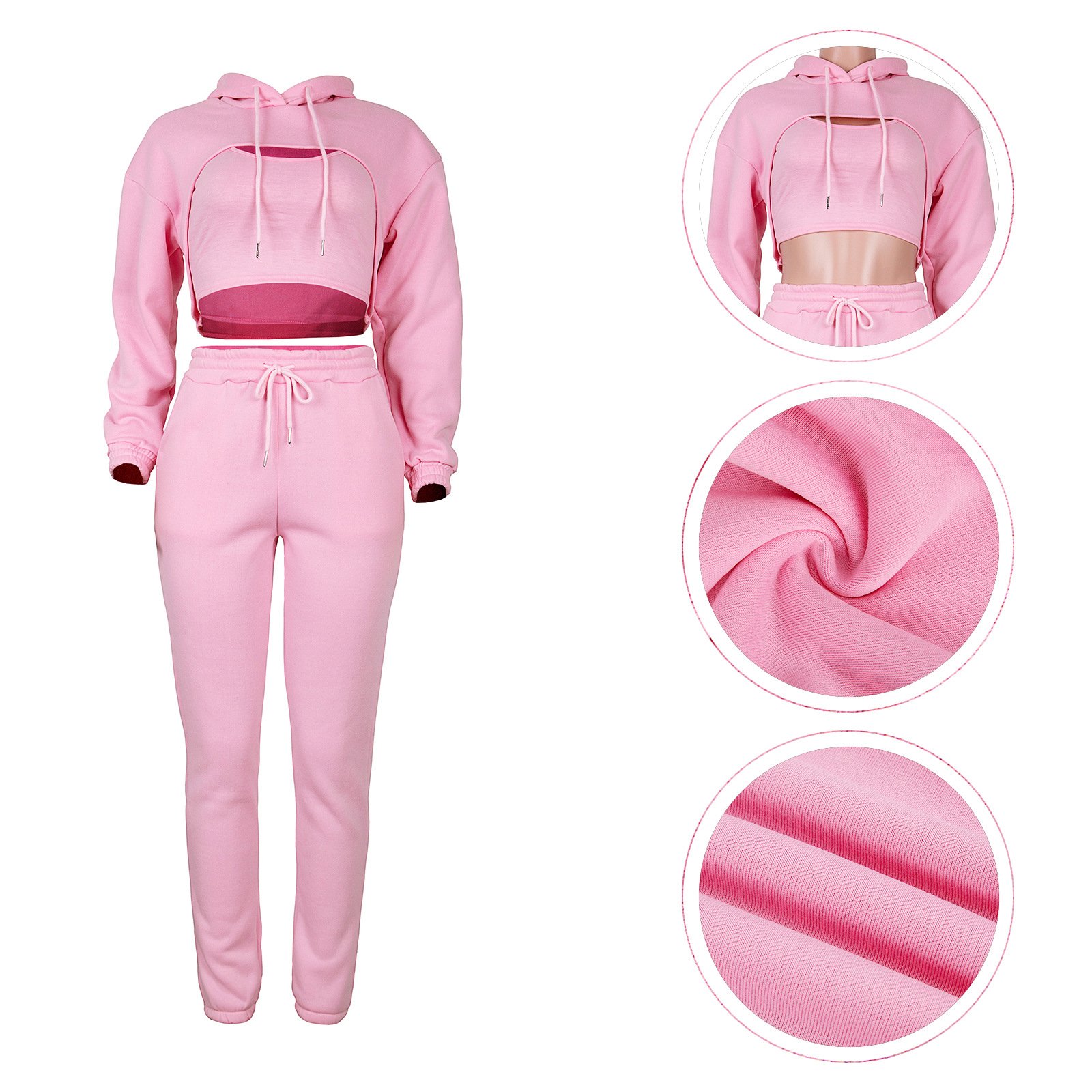 Dropping Custom LOGO Women's Cropped Navel Vest Lace Up Suit Three Piece Pants And Casual Crop Top Joggers Sets