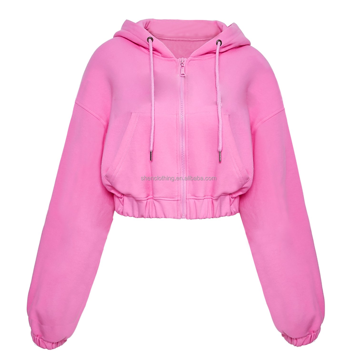 Autumn Winter Pink 420 Gsm Terry Fabric Thick Short Hoodie Sweatshirt Pants Tracksuits Sweatpants Jogger Two Piece Set For Woman