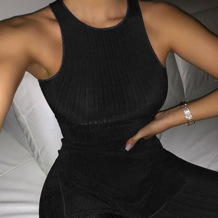 women's clothing Summer Women's leisure new suit Sleeveless Side Split Top+Stretchy Wide Leg Pants 2 Piece set women