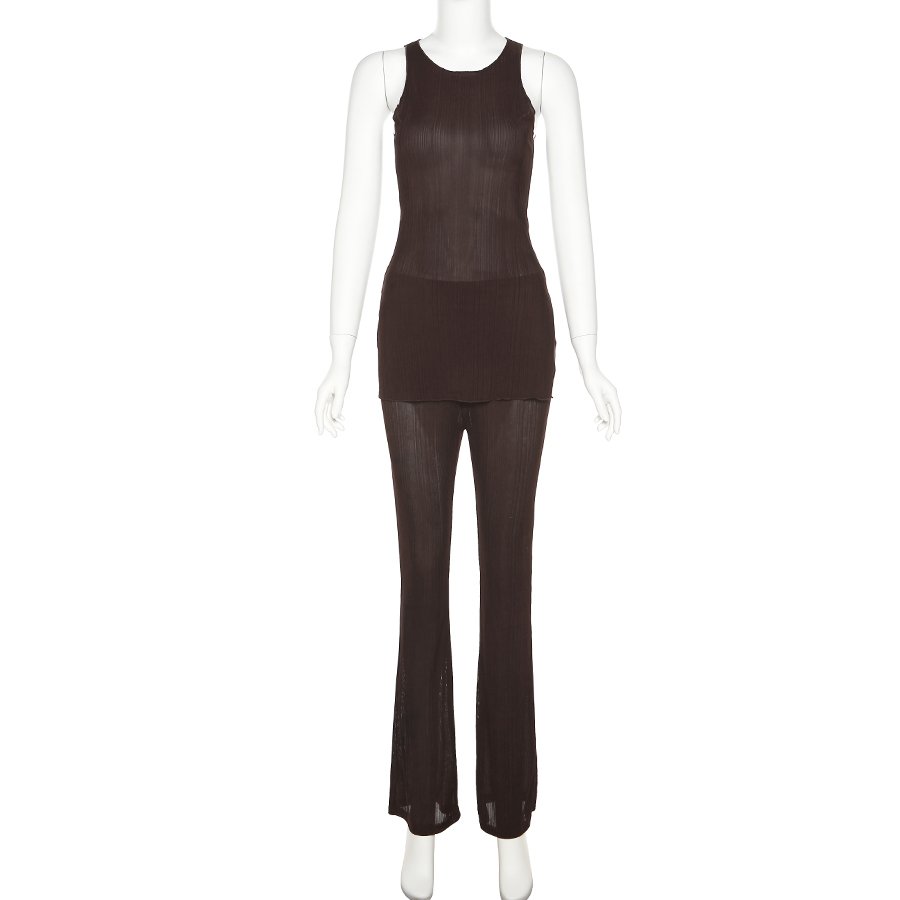 women's clothing Summer Women's leisure new suit Sleeveless Side Split Top+Stretchy Wide Leg Pants 2 Piece set women