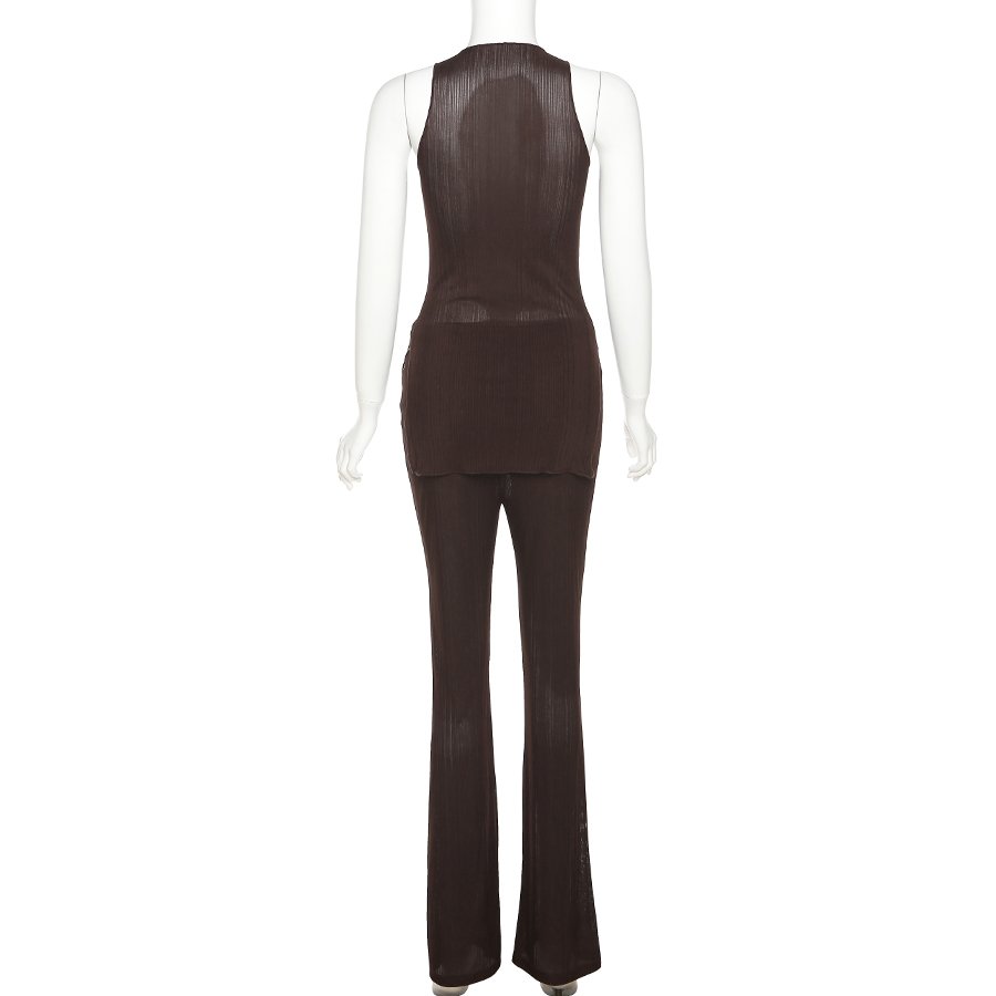 women's clothing Summer Women's leisure new suit Sleeveless Side Split Top+Stretchy Wide Leg Pants 2 Piece set women