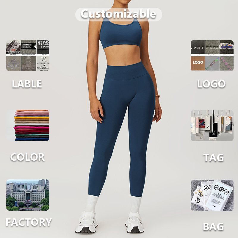 XW-TZ7655-2 Seamless Backless Cross U Neckline Bra Gym Yoga Set Scrunch Legging Women Fitness Sportswear Yoga Outfit Women Sets