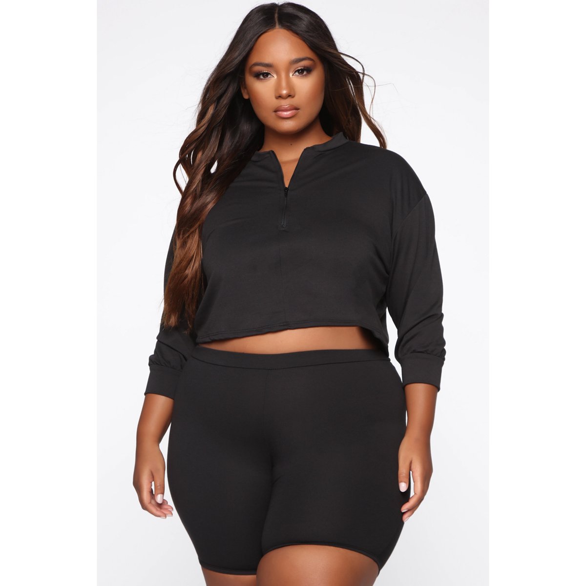 Custom Logo Casual Wear Half zip Crop Top And Biker Shorts Sets Blank 2 Piece Summer Set Women
