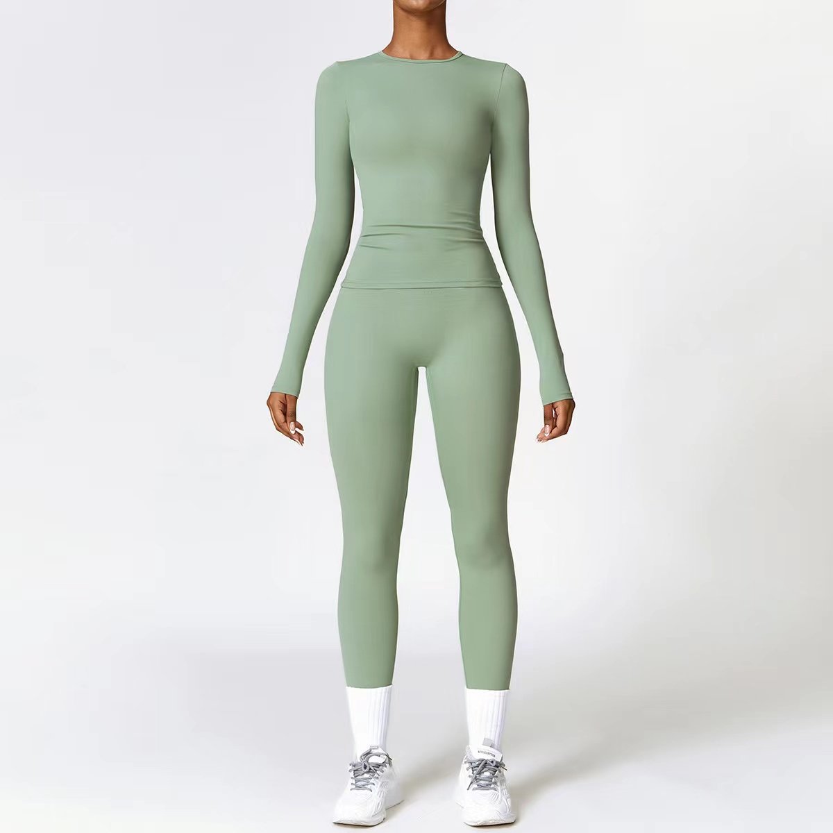 Factory Fashion Women's Clothing Casual Nude High Elastic Long Sleeve Top Leggings Fitness Yoga Wear Gym Fitness Women's Sets