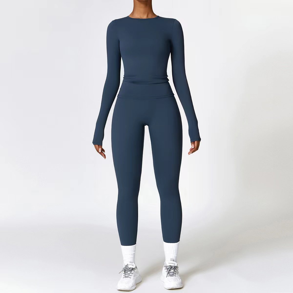 Factory Fashion Women's Clothing Casual Nude High Elastic Long Sleeve Top Leggings Fitness Yoga Wear Gym Fitness Women's Sets