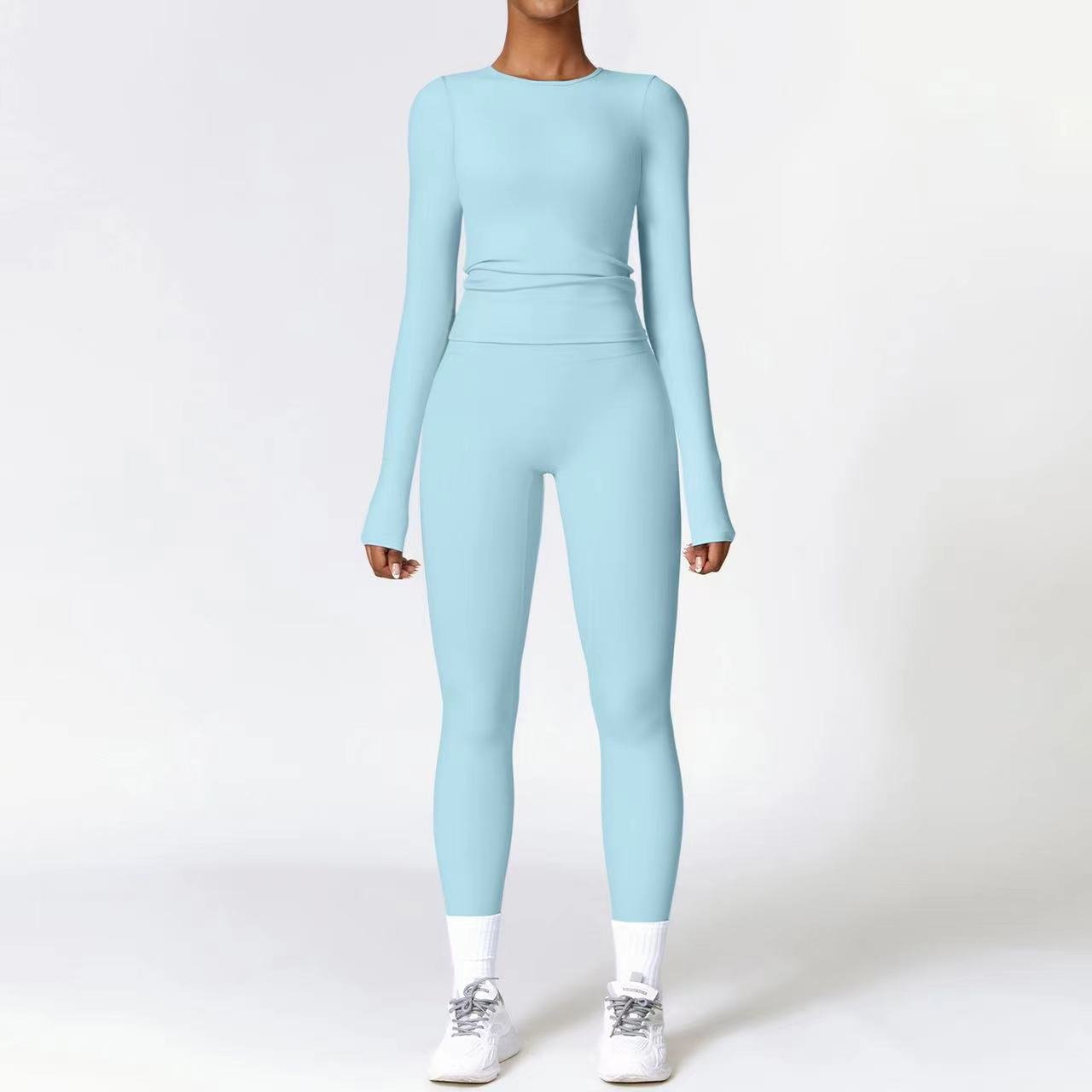 Factory Fashion Women's Clothing Casual Nude High Elastic Long Sleeve Top Leggings Fitness Yoga Wear Gym Fitness Women's Sets