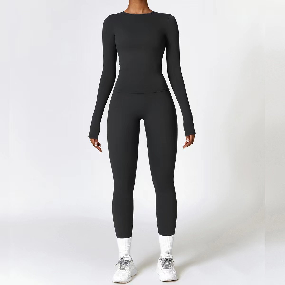 Factory Fashion Women's Clothing Casual Nude High Elastic Long Sleeve Top Leggings Fitness Yoga Wear Gym Fitness Women's Sets