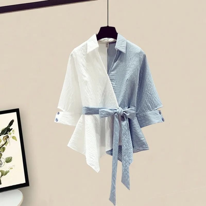 Plus Size Women's Trendy Two-Piece Set Summer Suit Slimming Age-Reducing Petal Sleeve Short-Sleeved Skirt Catty Chubby Girls