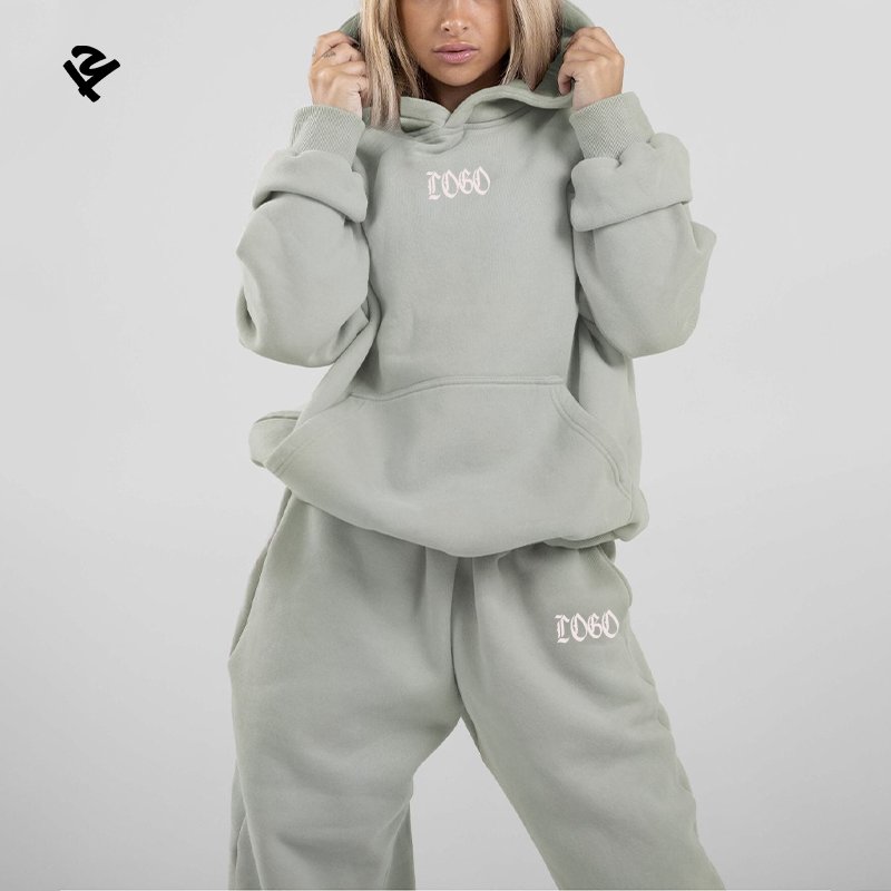L801148 Custom Fitness Wear Jogger Gym Oversize Casual Hoodie Sweatshirt Two Piece Winter Warm Tracksuit Sets Womens Clothing