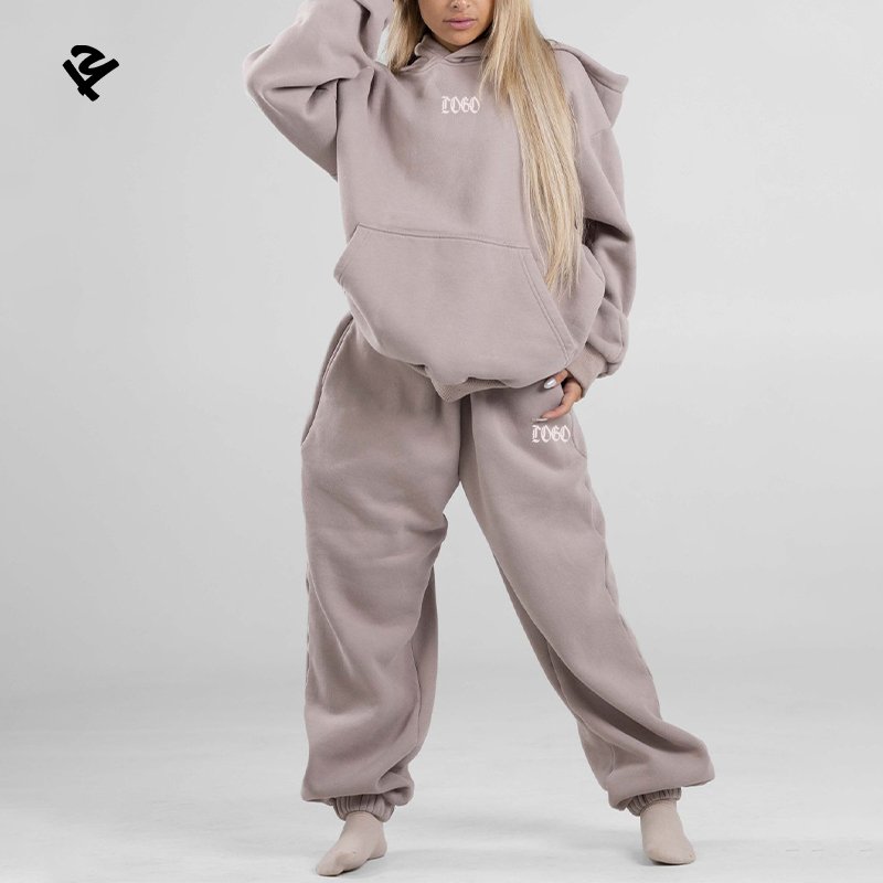 L801148 Custom Fitness Wear Jogger Gym Oversize Casual Hoodie Sweatshirt Two Piece Winter Warm Tracksuit Sets Womens Clothing
