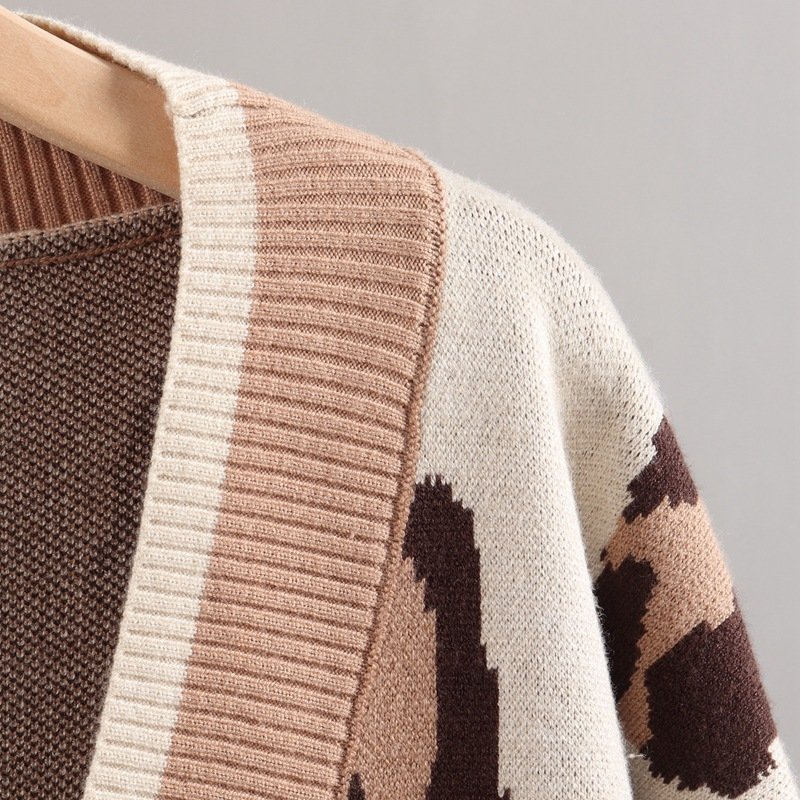 Spring Autumn Oversized Women Cardigan Sweater Tracksuits Leopard Knitted Jumper Suits Harem Pants 2/Two Pieces Women's Sets