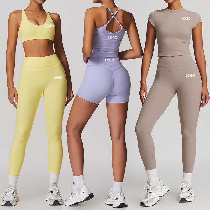 XW-TZ8863-6 Hot Sale 5 Pieces Bra Shorts Legging Vest Gym Set Fitness Gym Sport Wear Plus Size High Waist Yoga Set For Women