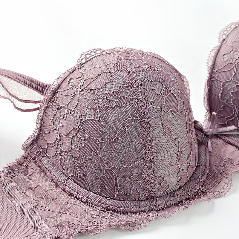 Plus Size women Lingerie Sets Transparent Gather Embroidery Push Up Lace Bra & Brief Set