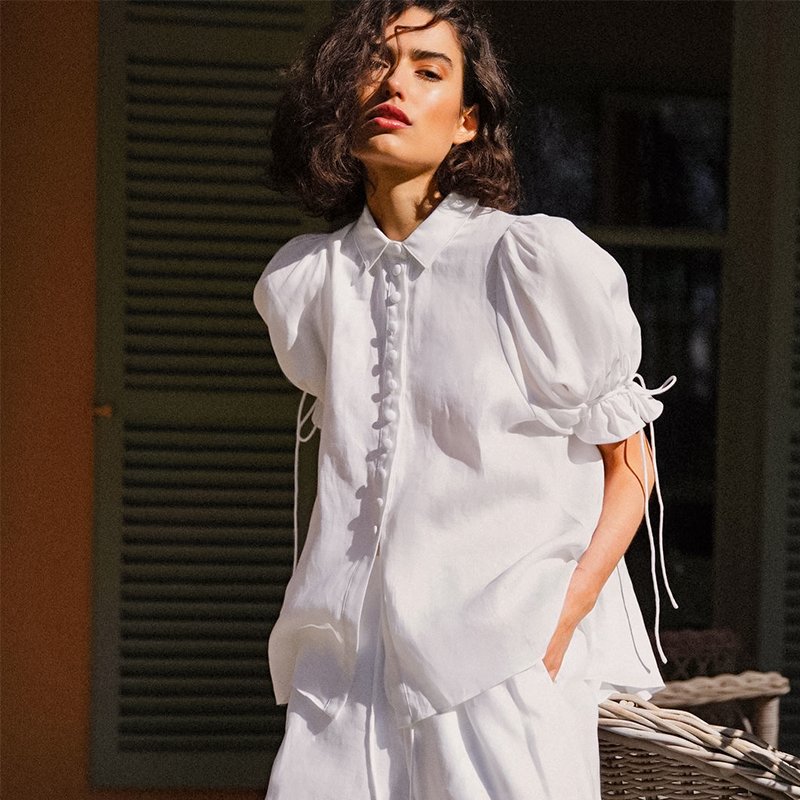 High Quality New Arrival Women'S Sets Turn Down Collar Cotton Linen Set Womens