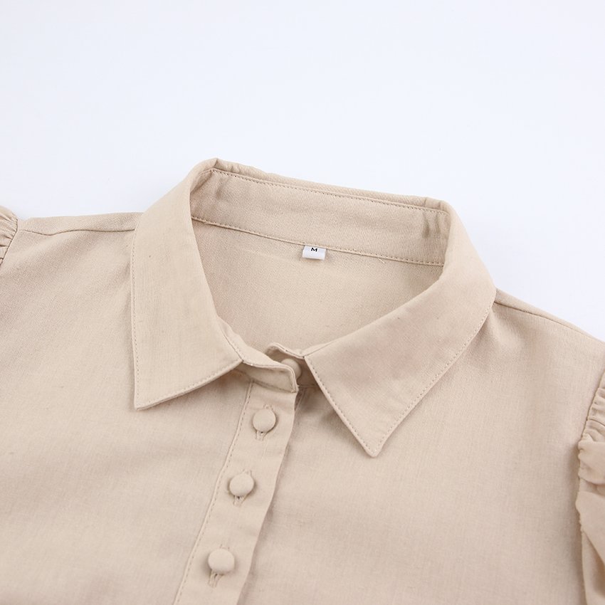 High Quality New Arrival Women'S Sets Turn Down Collar Cotton Linen Set Womens