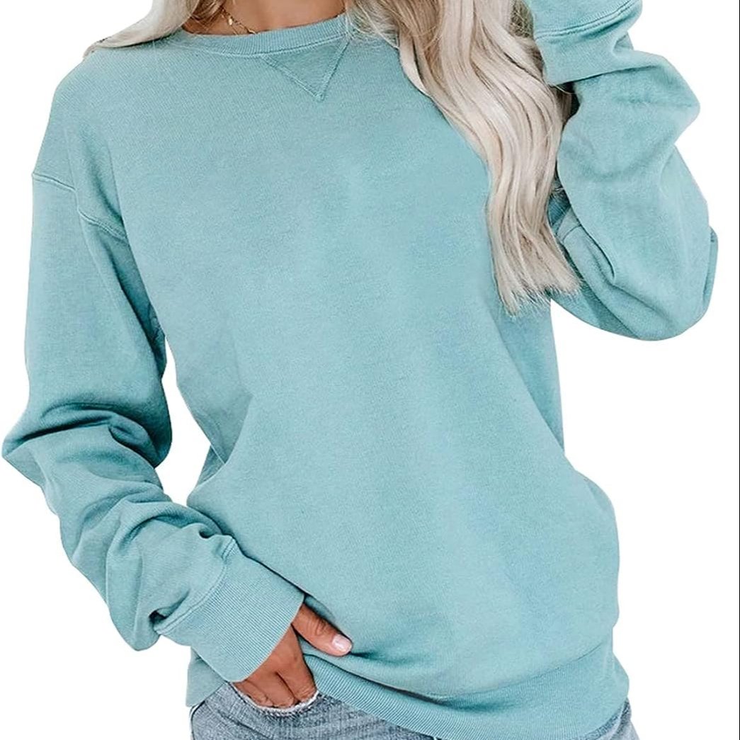 Womens Crew Neck Color Block/Solid Sweatshirts Tops Long Sleeve Casual Pullover Cute Lightweight Loose Tops