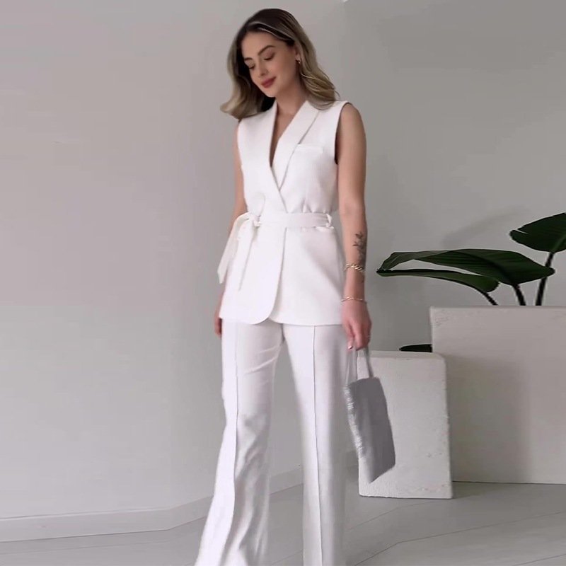 TWOTWINSTYLE Elegant Women's Three Piece Sets Sleeveless Tops And Straight Pants Two Piece Set For Women