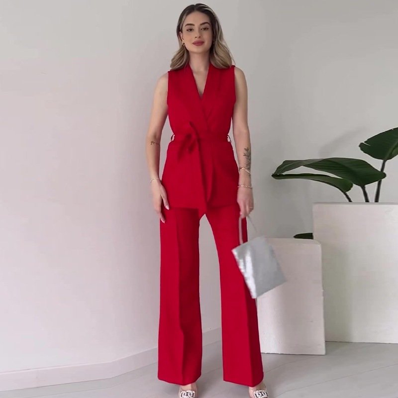 TWOTWINSTYLE Elegant Women's Three Piece Sets Sleeveless Tops And Straight Pants Two Piece Set For Women