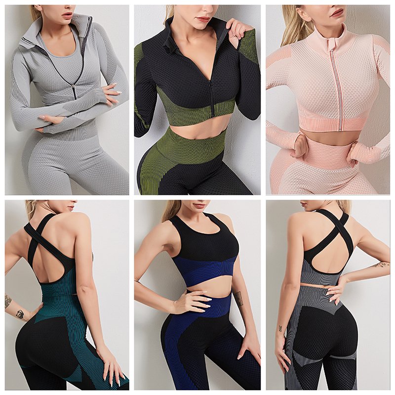 Suitable 3 Piece Long Sleeves Yoga Set Fitness Quick Dry Women's Gym Clothes Outdoor Workout Fitness Sets For Women