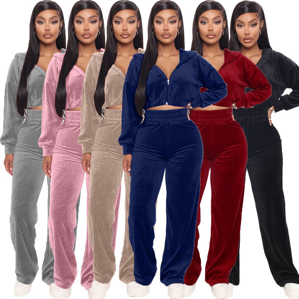 Customized LOGO New Women's Long Sleeve Zipper Coat Straight Pants Suit Women's Sets