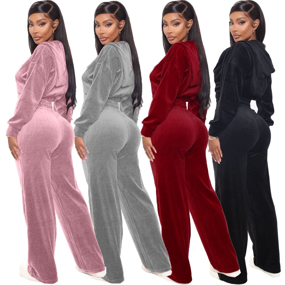Customized LOGO New Women's Long Sleeve Zipper Coat Straight Pants Suit Women's Sets