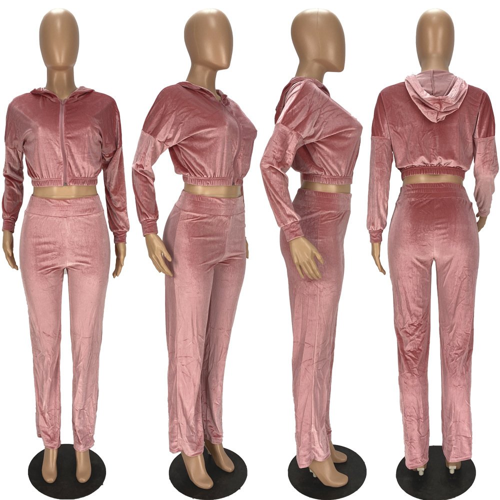 Customized LOGO New Women's Long Sleeve Zipper Coat Straight Pants Suit Women's Sets