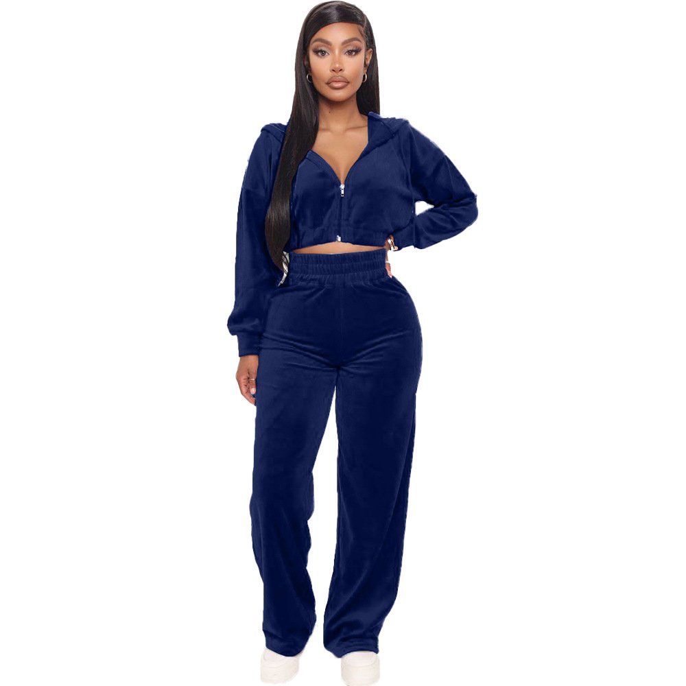 Customized LOGO New Women's Long Sleeve Zipper Coat Straight Pants Suit Women's Sets