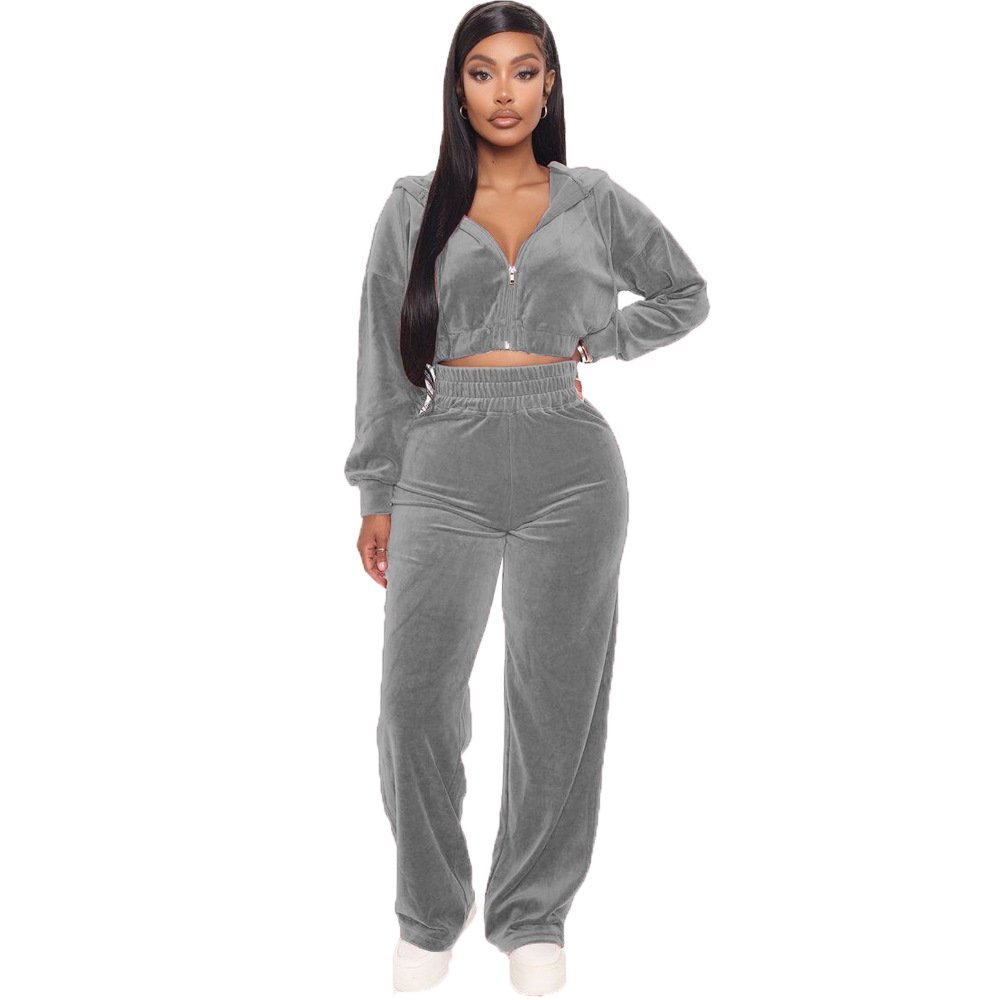 Customized LOGO New Women's Long Sleeve Zipper Coat Straight Pants Suit Women's Sets