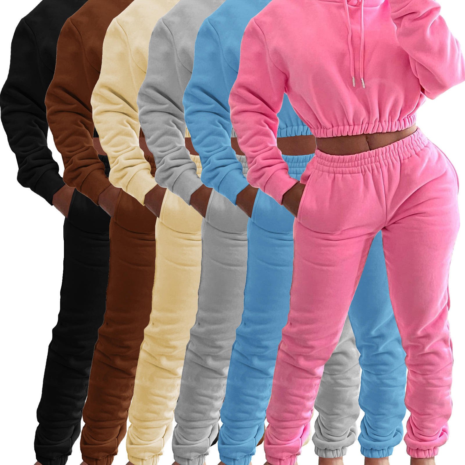 Joggers Cropped Custom Logo Crop Top Hood Sweatshirts Sweatpants Blank Heavy Hoodies Sets Women Clothing Women Fall Outfits 2023