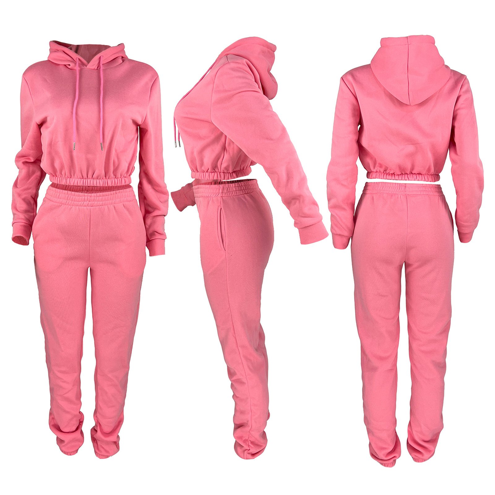 Joggers Cropped Custom Logo Crop Top Hood Sweatshirts Sweatpants Blank Heavy Hoodies Sets Women Clothing Women Fall Outfits 2023