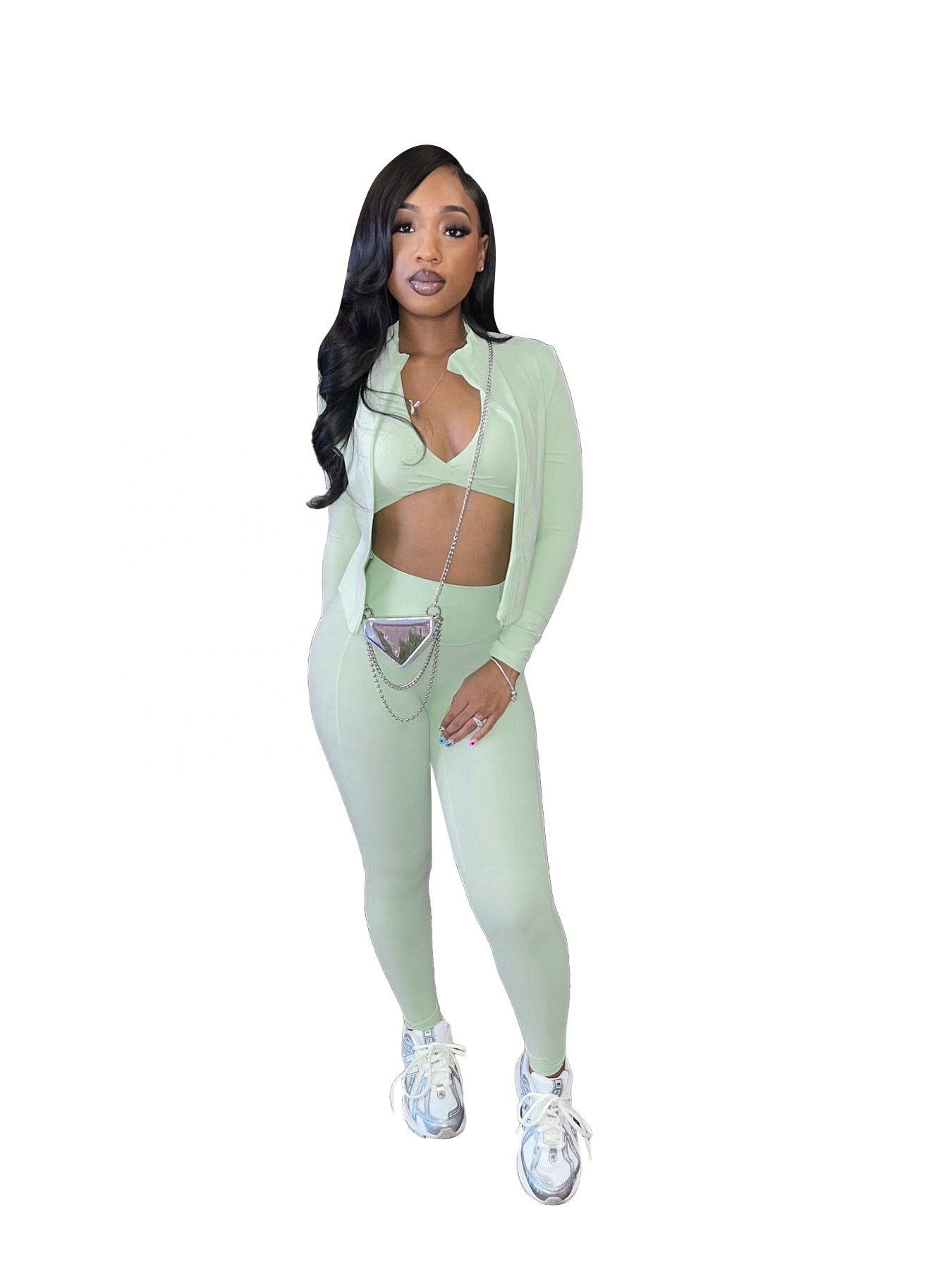 Custom 3 Pieces Sets Fitness 2024 Fall Women Clothes Gym Suit Jacket Sexy Back Bra High Waist Leggings Female Workout Sportswear