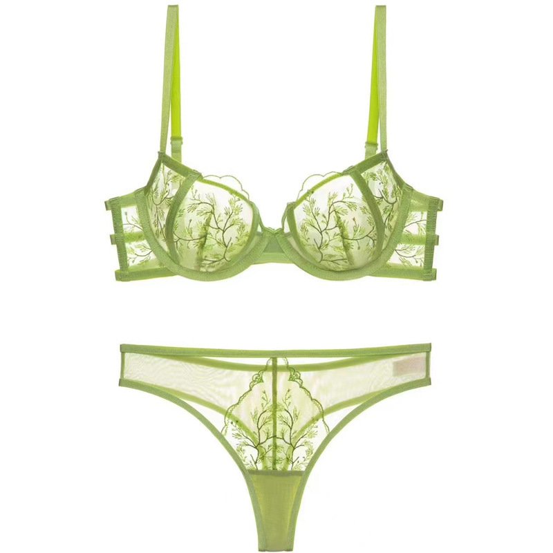 High Quality Women Sexy Embroidery Lace Sustainable Bra Thong Set Sexy Mesh G-string Thong Lace Bra Panties Underwear Set