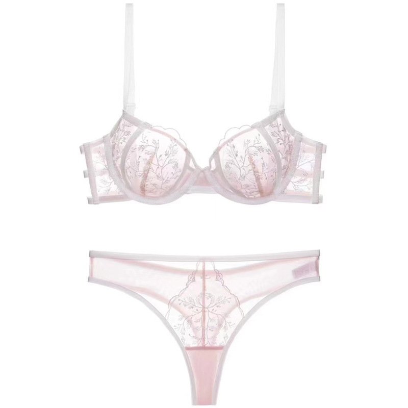 High Quality Women Sexy Embroidery Lace Sustainable Bra Thong Set Sexy Mesh G-string Thong Lace Bra Panties Underwear Set